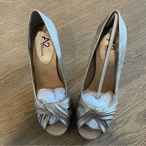 A2 By Aerosoles Silver Peep Toe Heels